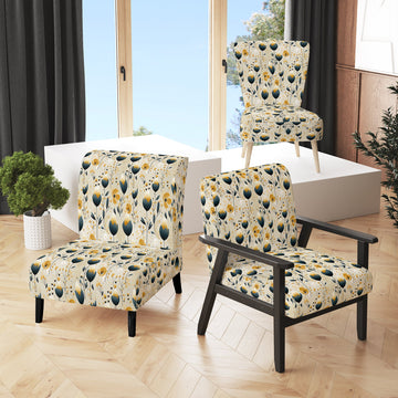 Teal Coastal Serene Floral Pattern - Upholstered Cottage Accent Chairs